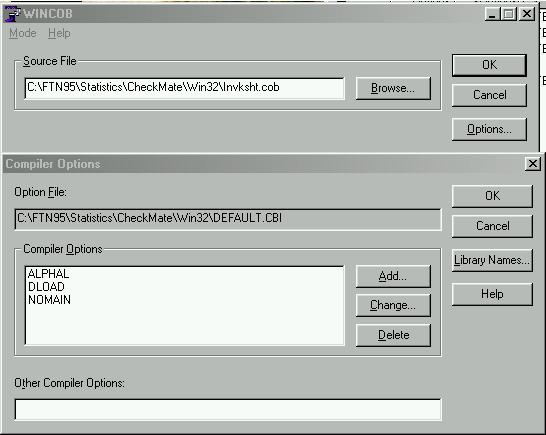 INVKSHT.COB subprogram compiler options